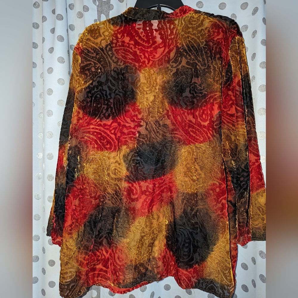 JM COLLECTION Burnt Velvet Button Down XL - Picture 2 of 10